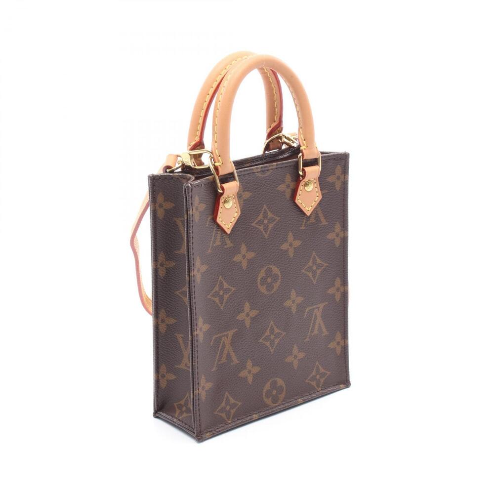 Louis Vuitton Sac Plat Handbag Canvas Leather Monogram Brown